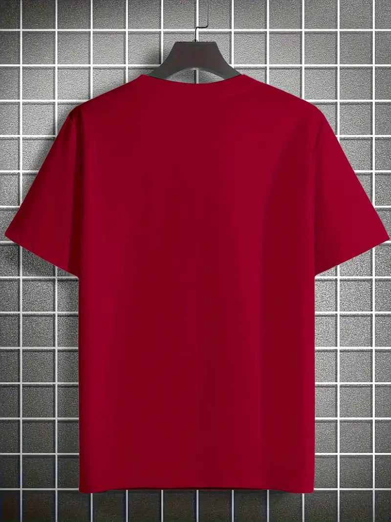 Men's Casual Saudi Arabia Graphic T-Shirt - Breathable Micro-Stretch Polyester, Red with Green & Golden Design, Perfect for Summer Outdoor Lounging